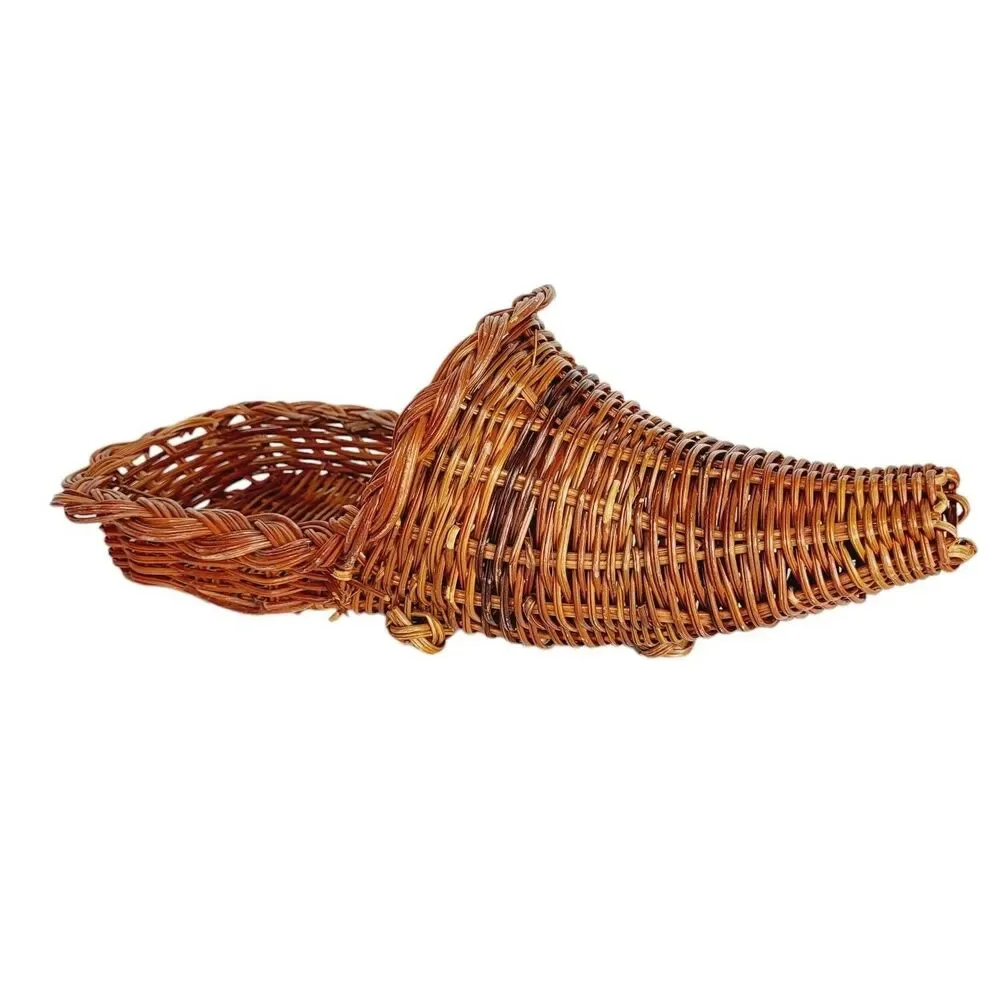 Vintage Horn Of Plenty Cornucopia Bohemian Woven Wicker Boho Basket Wall Vase